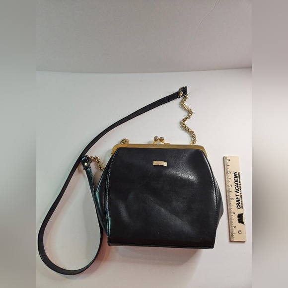 Vintage Liz Claiborne Navy with Gold snap purse. Adjustable 42" strap. EUC. - Picture 8 of 8